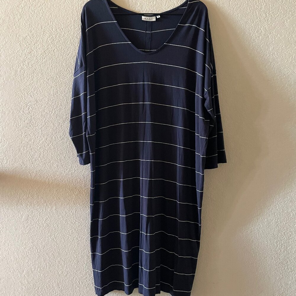 Masai Copenhagen Nyrini relaxed jersey dress in a navy and white stripe XL